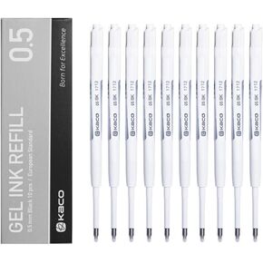 Kaco G2 Gel Ink Refills for Retractable Gel Pens, Fine Point(0.5mm), Pack of 10 (Black)