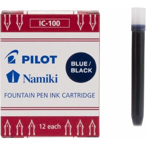 PILOT Namiki IC100 Fountain Pen Ink Cartridges, Blue/Black, 12-Pack (69102)