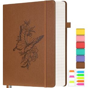 Lined Notebook Journal for Women, 312 Numbered Pages A5 Thick Leather Journal, 100gsm Paper Daily Journal for Work Travel, Hardcover College Ruled Notebook, Giftable Butterfly Floral Notebook, Purple