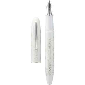 Hongdian N23 Blue Rabbit Fountain Pen, Long Blade Medium Nib Silver Trim, New Year Lucky Rabbit Carving Design, Smooth Writing Pen with Converter and Metal Pen Box Set