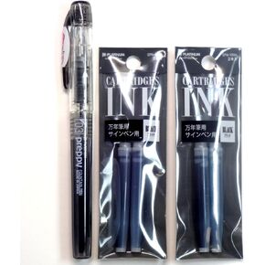 Platinum Fountain Pen, New Preppy, Fine Nib, Black(PSQ-300#1) + Ink Cartridges SPN-100A#1 (Black) Set (Japan Import) [Komainu-Dou Original Package]