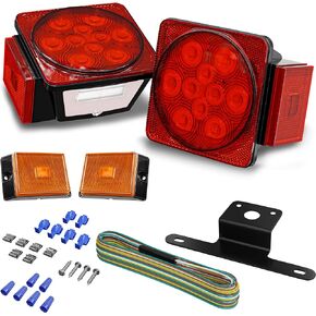 Leisure LED 12V Submersible LED Trailer Tail Light with Red White LED Stop Turn Tail License Brake Running Light Lamp for Under 80 Inch Trailer Boat Truck RV Waterproof Utility Trailer Light Kit