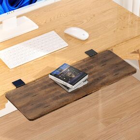 Desk Extender Tray, 27.16" X 9.45" Large Size Foldable Keyboard Tray, Clamp-on Table Extender for Desks, Armrest Support for Home and Office(Wood)
