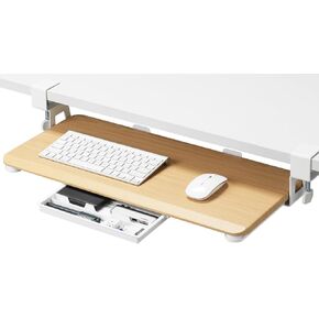 Keyboard Tray, 26.77" X 11.81" Large Size Keyboard Tray Under Desk with C Clamp-on Mount Easy to Install, Computer Keyboard Stand, Ergonomic Keyboard Tray for Home and Office (Walnut)