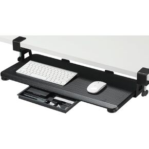 Keyboard Tray, 26.77" X 11.81" Large Size Keyboard Tray Under Desk with C Clamp-on Mount Easy to Install, Computer Keyboard Stand, Ergonomic Keyboard Tray for Home and Office (Walnut)