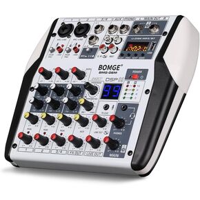 BOMGE Professional 6 Channel Bluetooth DJ Audio Mixer Controller with USB Audio Interface, 2 Combo Jack Mic/Line/Guitar Input, 3.5mm, RCA AUX, 48V, 24-Bit 99 DSP Processor (6 Channel)