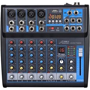 Audio2000'S AMX7321 Professional Four-Channel Audio Mixer with Built-In USB Interface to Computer for Recording and Music Playing Applications