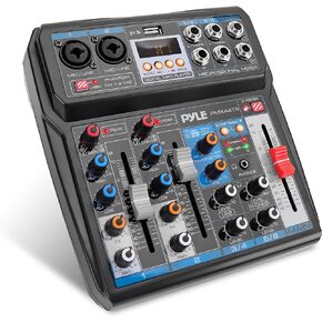 Pyle Professional Wireless DJ Audio Mixer - 6-Channel Bluetooth Compatible DJ Controller Sound Mixer w/ DSP Effects, USB Audio Interface, Dual RCA In, XLR/1/4" Microphone In, Headphone Jack- PMX44T.5