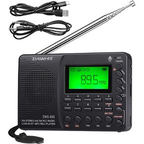 ZHIWHIS Portable Bluetooth Radio, FM AM Shortwave Radios with Sleep Timer and Preset Function, Rechargeable Digital Recorder, Stereo MP3 Player with Lyric Display, Support Micro SD Card and AUX