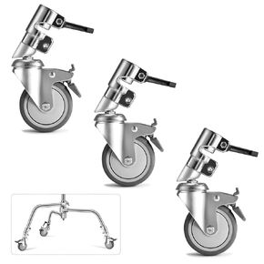 3 عبوات من عجلات دوارة احترافية من سوونفو لحامل إضاءة التصوير الفوتوغرافي بقطر 25 مم، هيكل معدني متين وقاعدة مطاطية للاستوديو/السجاد/الأرضيات الخشبية/الرخام (فضي) in Kuwait