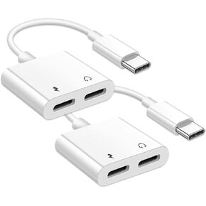 محول سماعة الرأس iPhone 15، 2 حزمة USB C إلى USB C محول سماعة الرأس والشاحن، 2 في 1 من النوع C إلى مقبس صوت Aux وسلك كابل دونجل للشحن السريع لهاتف iPhone 15 Pro Max Plus، iPad Pro، Galaxy/Note، Pixel