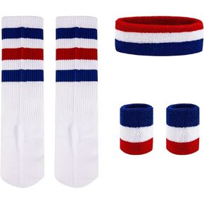 5 Pcs Striped Sweatband Set Sports,Headband Wristband Socks for Men Women Workout Sweatbands Athletic Sweat Bands for Gym Basketball Baseball Tennis in Kuwait