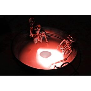 Fogging Black 12" Witch Cauldron with Skeleton Couple Sauna and RedFogger (w/multi-color options). Great for Halloween Decor, Trick or Treat Candy Bucket - Kettle Includes Handle -12 Inch wide