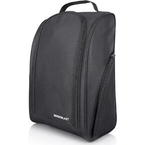 Golf Shoe Bag, Zipper Sports Shoe Strap Bag with Side Accessory Pocket for Storing Golf Accessories, Padded Golf Shoe Carry Bags with Clasped Strap Handle (Black)