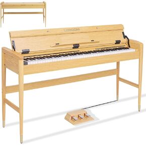 88-Key Wooden Digital Piano Heavy Hammer Keyboard - Full-Size Weighted Electric Piano for Beginners, with Sheet Music Stand, Triple Pedal, Power Adapter, and USB-MIDI Support-Dark Brown in Kuwait