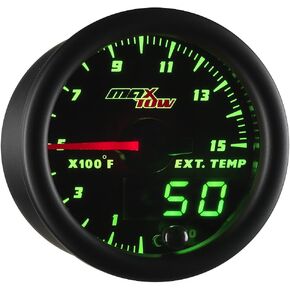 Double Vision 1500 F Pyrometer Exhaust Gas Temperature EGT Gauge Kit - Includes Type K Probe - Black Gauge Face - Green LED Dial - Analog & Digital Readouts - for Diesel Trucks - 2-1/16" 52mm