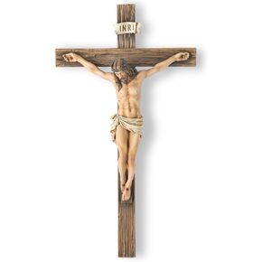 BC Catholic Crucifix Wall Cross, Jesus Christ Inspirtional Home Décor,Devout Gift, 14"H, Renaissance Sculpture Handmade by Buildclassic