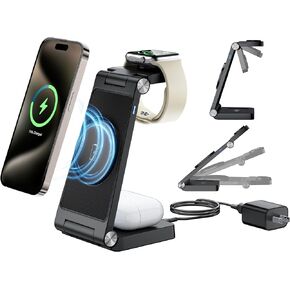 ANNNWZZD 3 in 1 Wireless Charging Station for Apple MagSafe Charger Phone and Watch Charger Station for iPhone, iPhone Wireless Charger Stand Compatible for iPhone/Apple Watch/AirPods