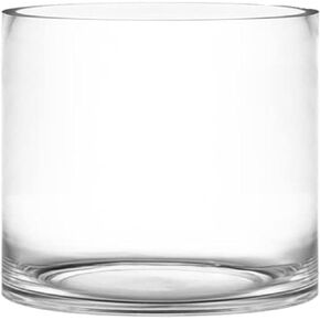 CYS Excel Black Glass Cylinder Flower Vase (H:6" D:7") | Glass Vase Centerpieces Hurricane Floating Candle Holder Vase