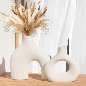 Ceramic Vase Set of 2, Black Pampas Grass Vases for Home Decor, Round Boho Vases for Flowers, Nordic Minimalism Style vase for Table Centerpiece Living Room Bedroom Shelf Decor