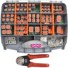 416 PCS Deutsch DT Connector Kit,2 3 4 6 8 12 Pin Automotive Connectors,With Crimping Pliers (14-20AWG) And Connector Removal Tool,IP67 Rated Gray Waterproof Housing Set,Deutsch 16# Solid Contacts