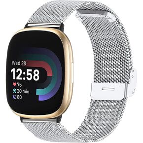 أساور ماتيل متوافقة مع Fit bit Versa 3/Versa 4/Sense/Sense 2 للنساء والرجال، سوار معصم بديل شبكي من الفولاذ المقاوم للصدأ من أجل Fit bit Versa 4/Fit bit Versa 3 in Kuwait