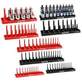 8 Piece Metric & SAE Socket Organizer Tray Set, 1/4-Inch, 3/8-Inch & 1/2-Inch Drive Standard & Deep Socket Holders for Toolboxes, Store 176 Sockets