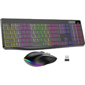 Wireless Keyboard and Mouse Combo-Backlit, Full-Size 104Keys Compact Keyboard with Light Up Letters, Tilt Angle, Rechargeable & Ergonomic 2.4GHz Quiet Keyboard Mouse for Mac, Windows, Laptop, PC in Saudi Arabia