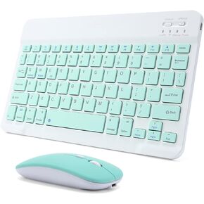 Rechargeable Bluetooth Keyboard and Mouse Combo Ultra-Slim Portable Compact Wireless Mouse Keyboard Set for Android Windows Tablet Cell Phone iPhone iPad Pro Air Mini, iPad OS/iOS 13 and Above (Pink)