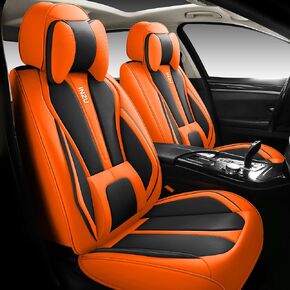 Cute Rabbit Comfortable Leather Auto Car Seat Covers Front & Rear Seat Protector Fit Sedan SUV 5 Seats Full Set Universal Fit (Black Red)