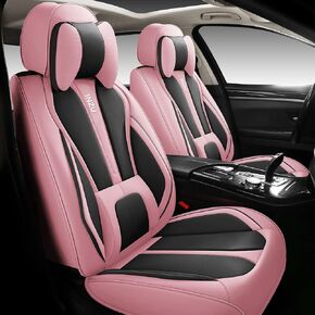 Cute Rabbit Comfortable Leather Auto Car Seat Covers Front & Rear Seat Protector Fit Sedan SUV 5 Seats Full Set Universal Fit (Black Red)