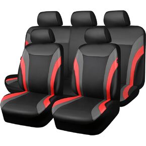 CAR PASS Line Rider Leather Car Seat Covers Universal Fit 95% Automotive SUV Sedan,Waterproof Durable with 5mm Composite Sponge,Airbag Compatible,3 Zipper Bench(Sporty Full Set, Black Blue)