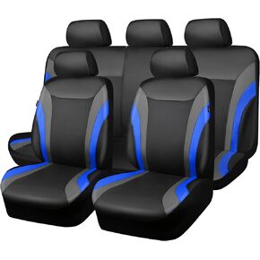 CAR PASS Line Rider Leather Car Seat Covers Universal Fit 95% Automotive SUV Sedan,Waterproof Durable with 5mm Composite Sponge,Airbag Compatible,3 Zipper Bench(Sporty Full Set, Black Blue)
