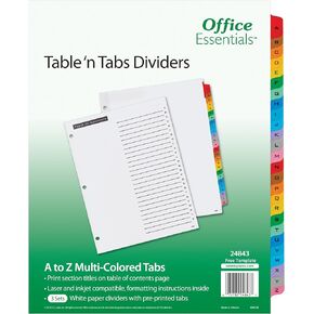 Office Essentials Table 'n Tabs Dividers, 8-1/2" x 11", A-Z Tab, Multicolor Tab, Laser/Inkjet, 3 Sets (24843)