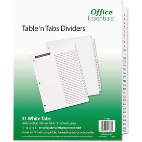 Office Essentials 11680 Table 'n Tabs Dividers, 31-Tab, Letter - White