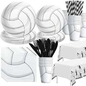 Volleyball Party Decorations Tableware - Volleyball Birthday Party Supplies, Paper Plate, Cup, Napkin, Tablecloth, Disposable Cutlery, Sports Theme Baby Shower Decorations Dinnerware| Serve 24