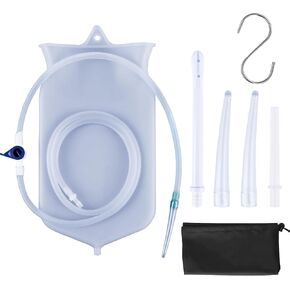Silicone Enema Bag Kit - 2 Quart Capacity for 6.75 Ft Hose, 5 Multi-Size Reusable, Controlled Water Flow for Colon Detox Cleanse Enemas