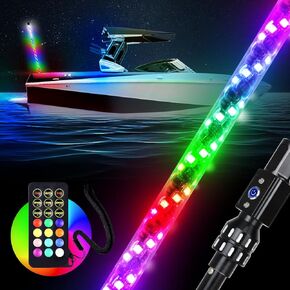 4FT 360° Spiral Boat Stern Light Boat Anchor Light with Remote Control, Plug-in Base Boat Whip Navigation Light Chasing Color LED Boat Whip for Fishing Boats, Yachts