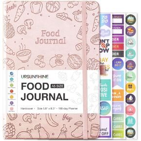 Food Journal - Journal for Women Weight Loss, 5.8" x 8.3", 6 Months Meal Planner to Count Calories Health Journal for Women/Men, Keep Healthy Diet & Achieve Fitness Goals - Rose Gold