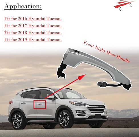 مقبض الباب الأمامي الأيمن لسيارة Hyundai Tucson 82661D3710 82661-D3710 2016-2019 مقبض المفتاح الذكي الخارجي (فضي) - كروم in Kuwait