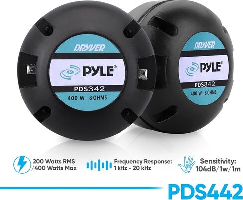 Pyle 1.35 Inch Tweeter Horn Driver-400 Watt High Power Car Audio Speaker System w/Flat Aluminum Voice Coil,Titanium Diaphragm, 1kHz-20 kHz Frequency,104 dB, 8Ohm, Heavy Duty 20 oz Magnet PDS342, Black in Saudi Arabia