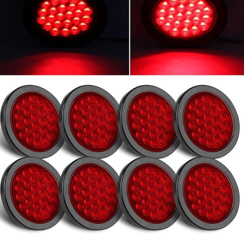 8 قطع 4 بوصة مصابيح خلفية LED مستديرة للمقطورة 24 مصباح LED مقاوم للماء 4 بوصة توقف الفرامل بدوره الذيل ماركر أضواء مقطورة محكمة الغلق للشاحنة مقطورة RV قارب Jeep UTE UTV 12V جروميت والمكونات متضمنة in Kuwait