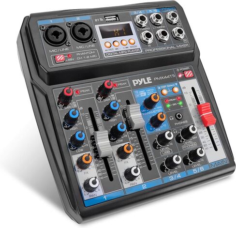 Pyle Professional Wireless DJ Audio Mixer - 6-Channel Bluetooth Compatible DJ Controller Sound Mixer w/ DSP Effects, USB Audio Interface, Dual RCA In, XLR/1/4" Microphone In, Headphone Jack- PMX44T.5 in Kuwait