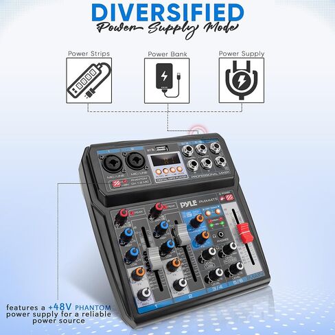 Pyle Professional Wireless DJ Audio Mixer - 6-Channel Bluetooth Compatible DJ Controller Sound Mixer w/ DSP Effects, USB Audio Interface, Dual RCA In, XLR/1/4" Microphone In, Headphone Jack- PMX44T.5 in Kuwait