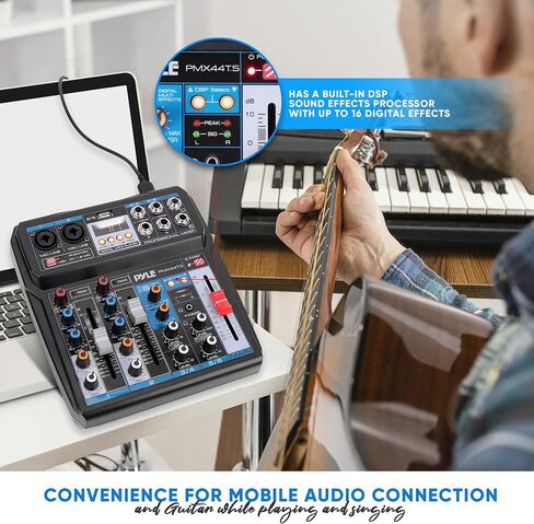 Pyle Professional Wireless DJ Audio Mixer - 6-Channel Bluetooth Compatible DJ Controller Sound Mixer w/ DSP Effects, USB Audio Interface, Dual RCA In, XLR/1/4" Microphone In, Headphone Jack- PMX44T.5 in Kuwait