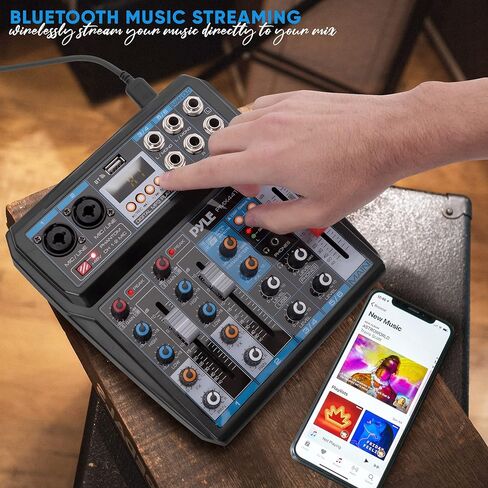 Pyle Professional Wireless DJ Audio Mixer - 6-Channel Bluetooth Compatible DJ Controller Sound Mixer w/ DSP Effects, USB Audio Interface, Dual RCA In, XLR/1/4" Microphone In, Headphone Jack- PMX44T.5 in Kuwait