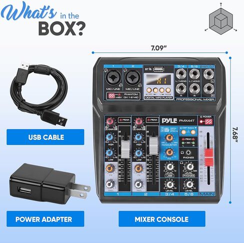 Pyle Professional Wireless DJ Audio Mixer - 6-Channel Bluetooth Compatible DJ Controller Sound Mixer w/ DSP Effects, USB Audio Interface, Dual RCA In, XLR/1/4" Microphone In, Headphone Jack- PMX44T.5 in Kuwait
