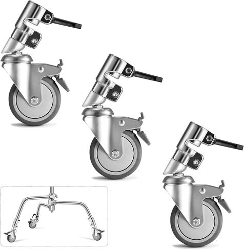 3 عبوات من عجلات دوارة احترافية من سوونفو لحامل إضاءة التصوير الفوتوغرافي بقطر 25 مم، هيكل معدني متين وقاعدة مطاطية للاستوديو/السجاد/الأرضيات الخشبية/الرخام (فضي) in Kuwait