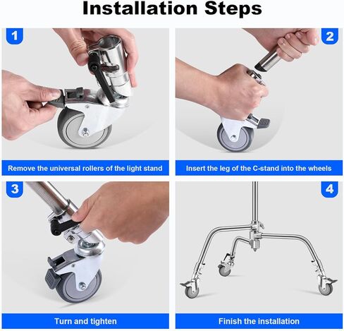 3 عبوات من عجلات دوارة احترافية من سوونفو لحامل إضاءة التصوير الفوتوغرافي بقطر 25 مم، هيكل معدني متين وقاعدة مطاطية للاستوديو/السجاد/الأرضيات الخشبية/الرخام (فضي) in Kuwait