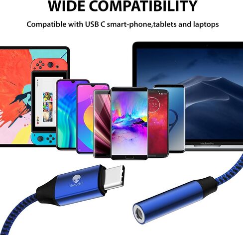 محول Stouchi USB C إلى 3.5 ملم أنثى، كابل مقبس صوت من النوع C، كابل Hi-Fi Dongle لهاتف iPhone 15، Pixel 8 7 6a، Samsung Galaxy S22 S21 Ultra Z Flip Note20،2022 iPad Pro - رمادي in Saudi Arabia